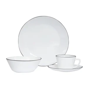 VAJILLA 4/16 BLANCA CON BORDE NEGRO HEVV-1604