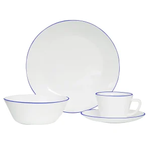 VAJILLA 4/16 BLANCA CON BORDE AZUL HEVV-1604