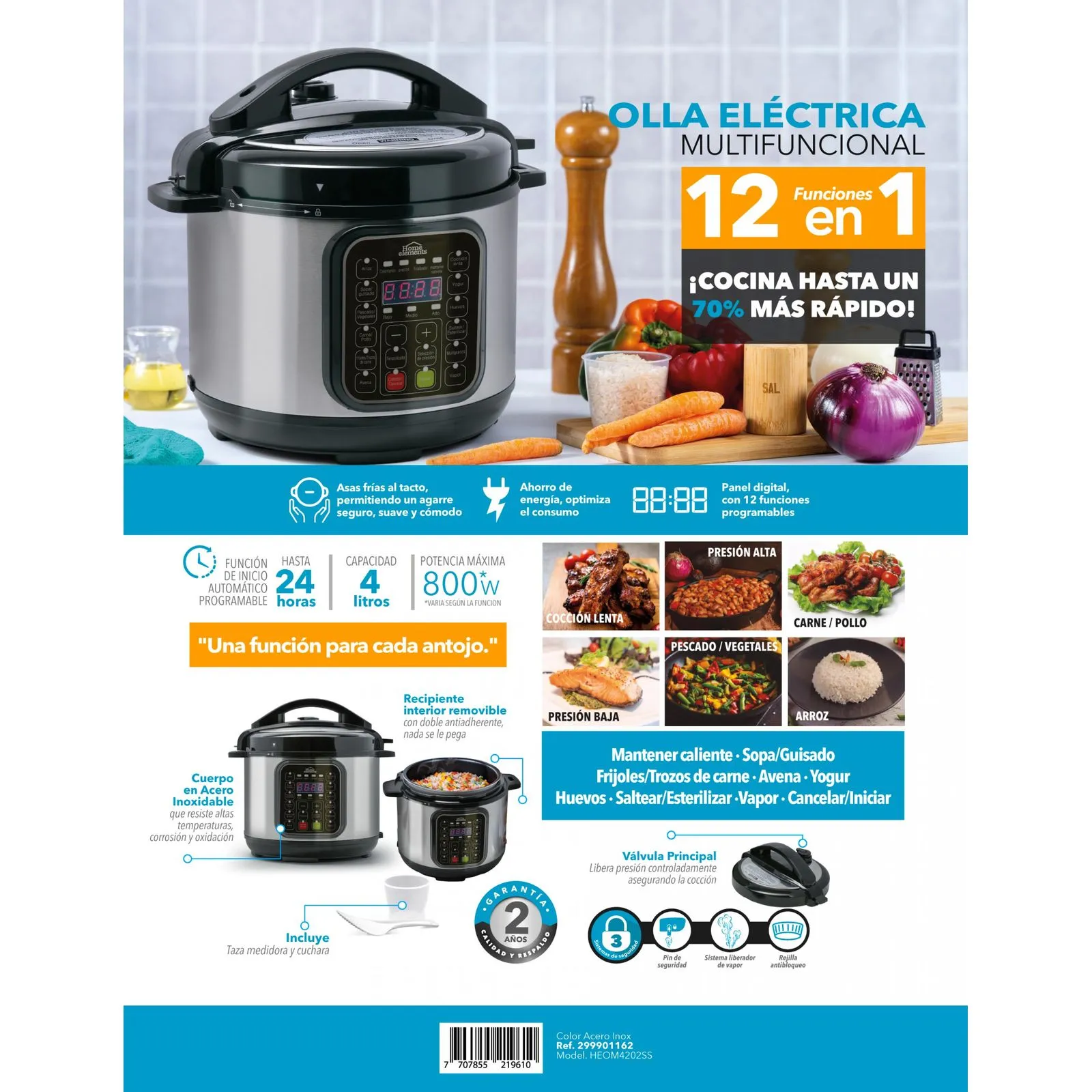 OLLA MULTIFUNCIONAL DE 4 LITROS HEOM4202SS - Imagen 2