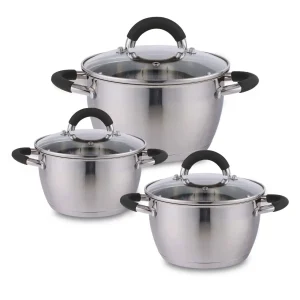 SET X 3 OLLAS CON TAPA ACERO INOX 18CM 20CM 24CM